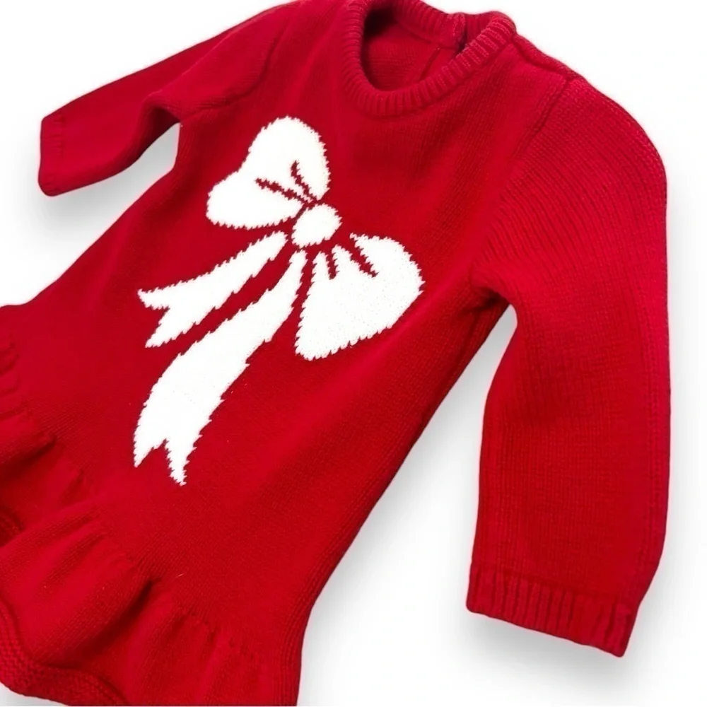 Gap Baby Red White Knitted Sweater Dress - 3-6 Months